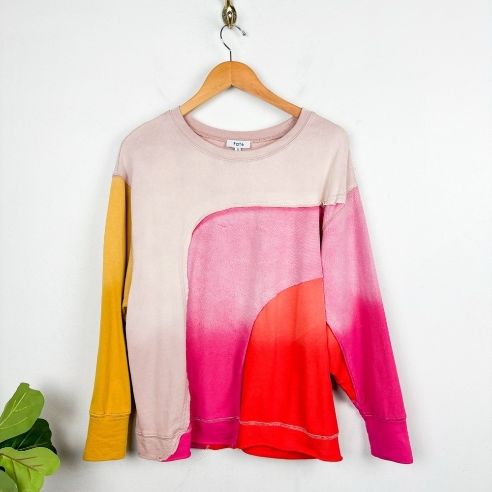 Fate Oversized Boho Lagenlook Colorblock Rainbow Sweatshirt Sz S - Picture 3 of 8